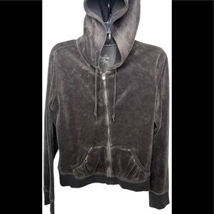 Express Women’s Velour Velvet Pullover Hoodie Jacket L Gray Front Pouch Pocket